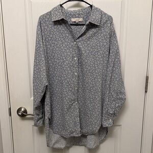 LOFT Corduroy Blue & White Floral Collard Shirt